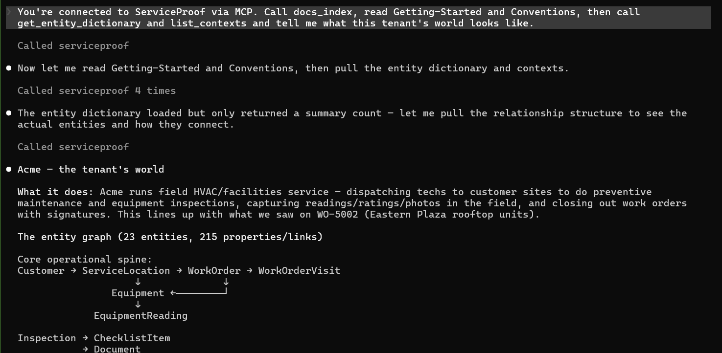 An AI agent connected over MCP, building on the platform